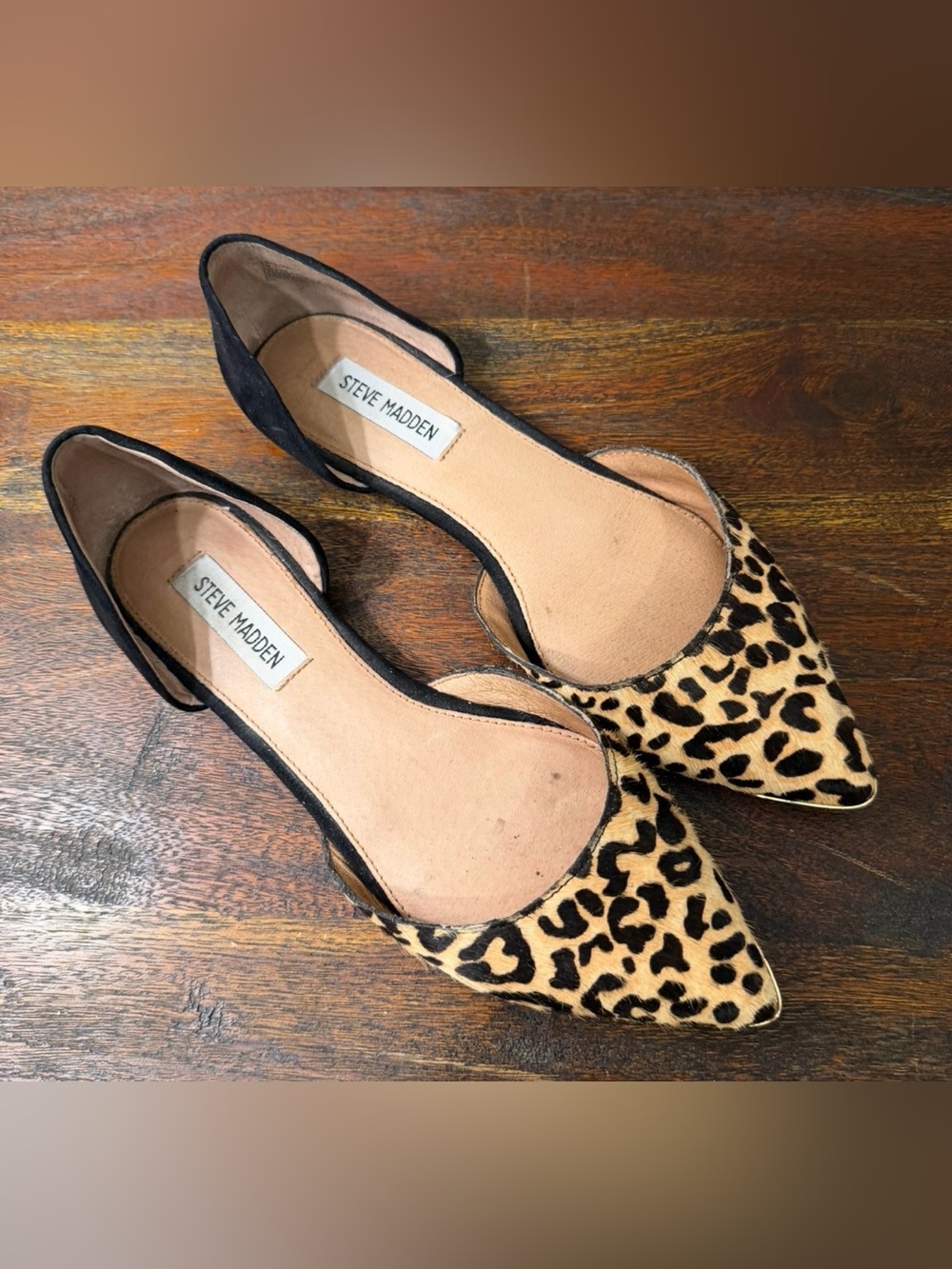 Steve Madden Leopard Print Pointed D'Orsay Flats - Black & Brown size 7